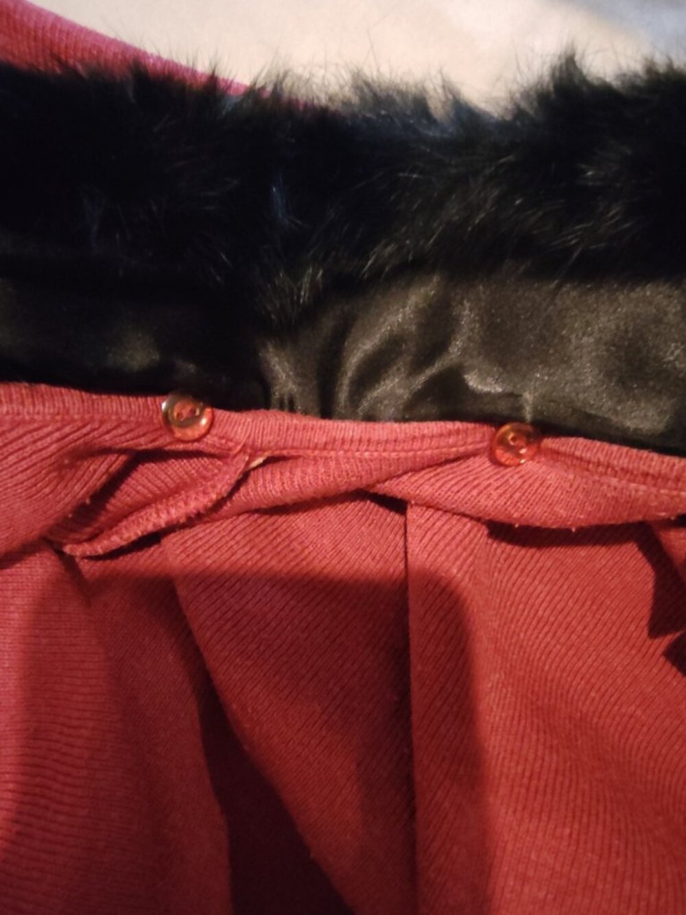 Vintage Emma James Red Button Down Sweater Removable Black Rabbit Fur Collar PM - Picture 6 of 8